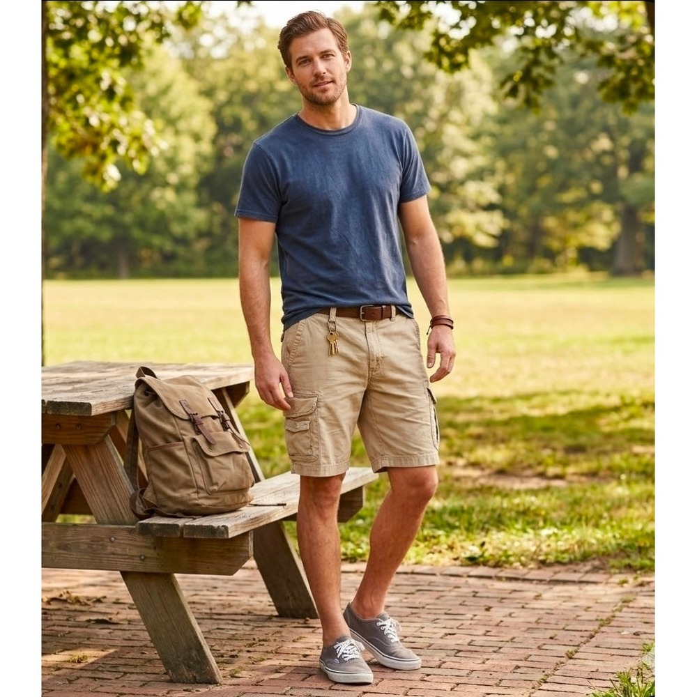 J Crew Men's 9"‎ Khaki Ripstop Cargo Shorts Size 38 Tan Cotton Utility Hiking